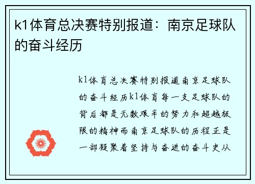 k1体育总决赛特别报道：南京足球队的奋斗经历
