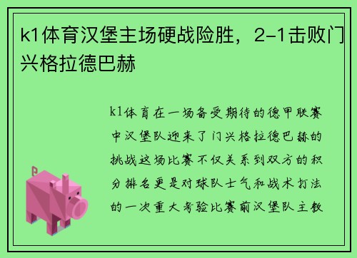 k1体育汉堡主场硬战险胜，2-1击败门兴格拉德巴赫